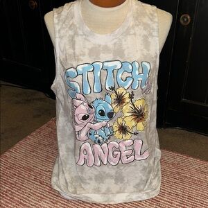 Disney Stitch & Angel Graphic Tank Top - White Tie-Dye